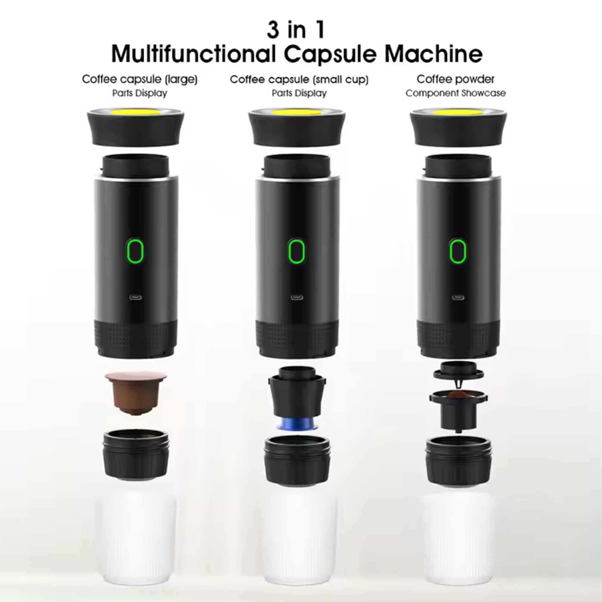 Portable Electric Espresso Machine - Self-Heating Travel Coffee Maker with USB-C, Compatible with Ground Coffee, NES & DG Capsules | Ideal for Camping, Car, Office, & Hiking