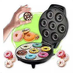Máquina de Donuts 7 Rosquinhas Antiaderente 110 V - Luz Indicadora, Aquecimento Duplo, Pés Antiderrapantes, Prática e Fácil de Limpar- Linha Premium