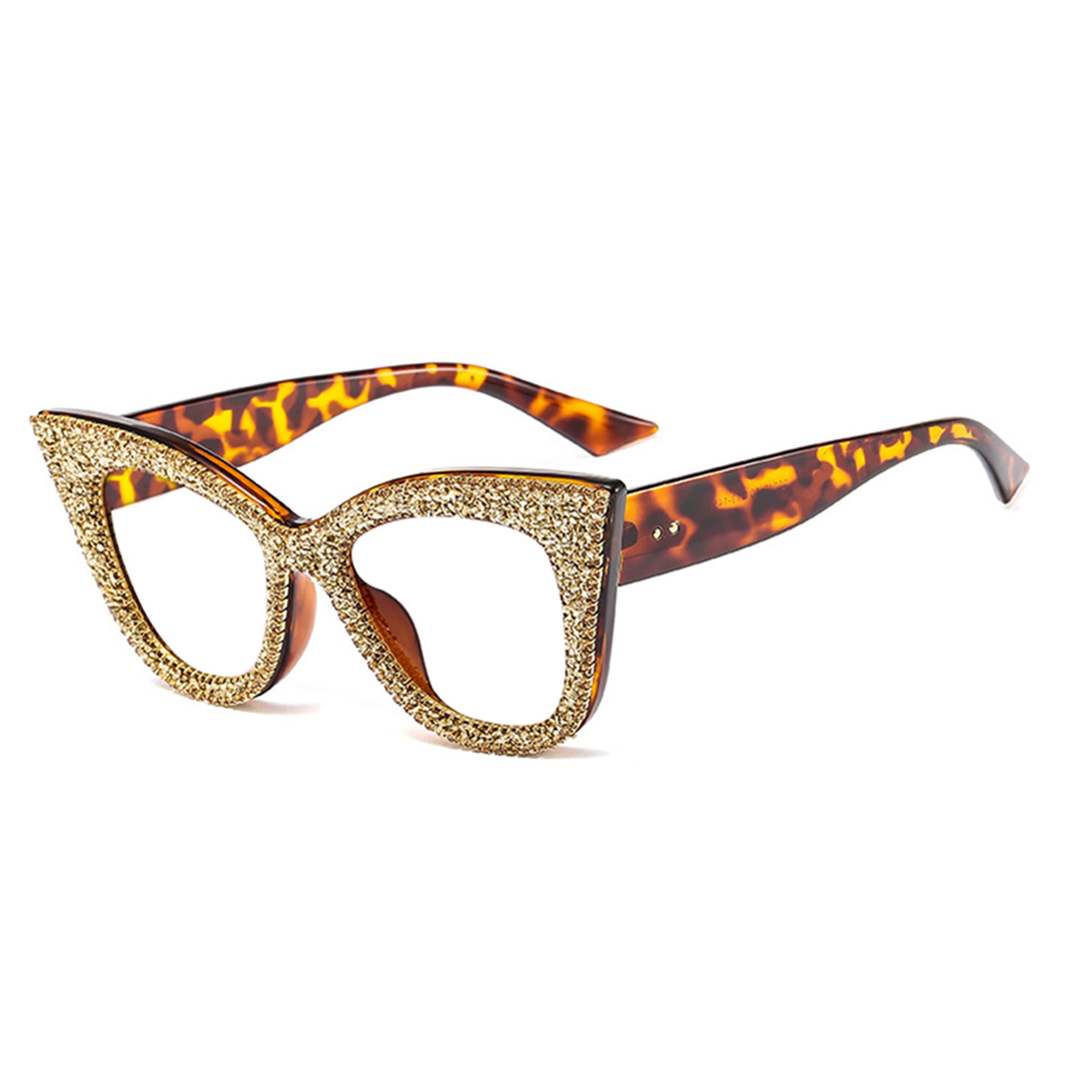 bullabulling Cateye Rhinestone Bling Reading Glasses for Women Blue Light Blocking Diamond Ladies Eyewear (leopard, 3, multiplier_x)