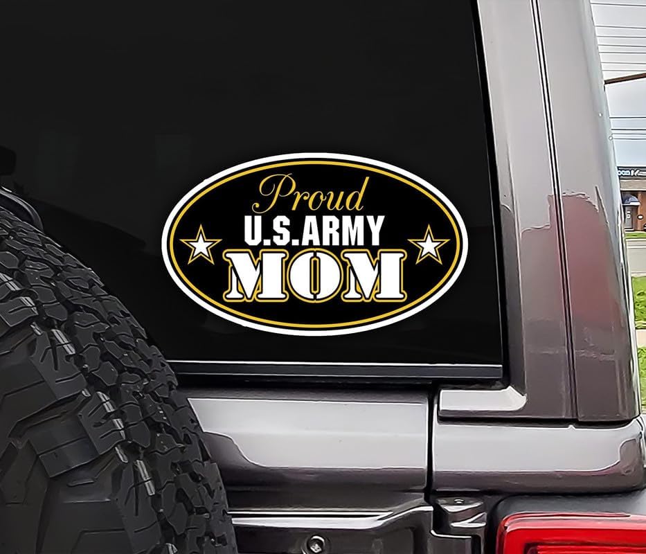 Image of WSQ Proud US Army Mom U.S. Armed Forces Euro Vinyl Premium Quality Multi Color for Car Bumper Truck Van SUV Window Wall Boat Cup Tumblers Laptop or Any Smooth Surface Size 5 Inches