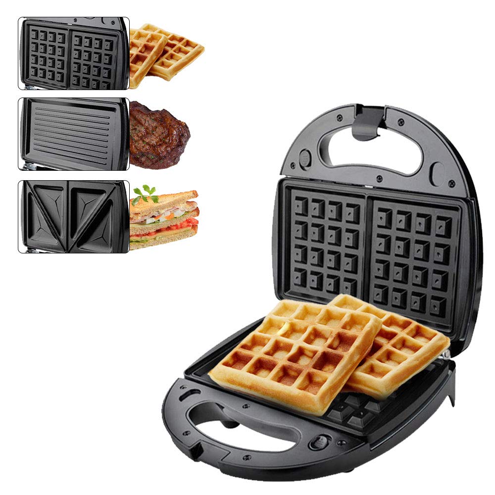 Waffle Maker Sandwich Maker Sandwich Grill PaniPress Grill Toast Hi3-in-1 Detachable Non-Stick Coating Indicator Lights Cool Touch Handle -Skid Feet Black-Layfoo-image-35