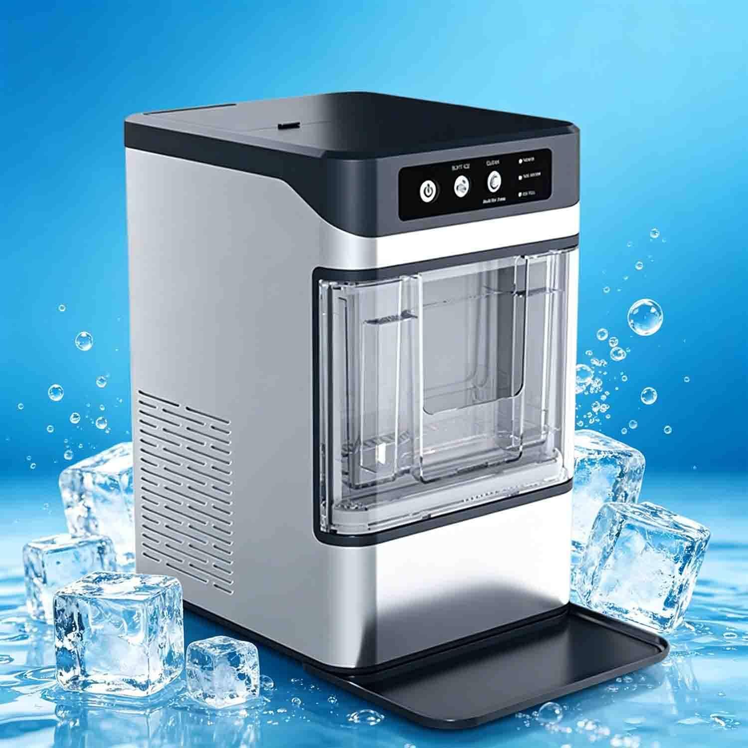 GLBMXDD Nugget Ice Maker Countertop, Chewable Ice Maker, Self-Cleaning Portable Ice Maker Built-In Water Reservoir for countertops in kitchens, offices, bars, or small cafes Standard