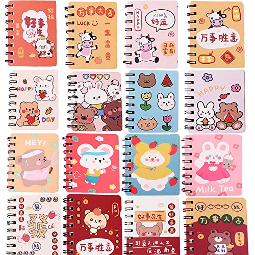 Kinder Klein Notizblöcke, 16 Stück Spiralnotizblock Notizen, Tagebuch Notizblock, Cartoon-Spule Tragbar Spirale Notebook für Schreibwaren, Schreiben, Kalligraphie, Graffiti usw(Zufälliges Muster) Cover