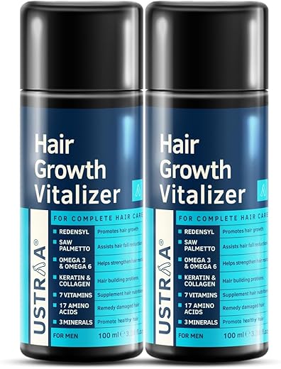USTRAA Hair Growth Vitalizer 100ml- Set Of 2 – Clinically Tested | Hair Oil With Redensyl, Saw Palmetto, Vitamins, Amino Acids, Keratin, Wheatgerm…