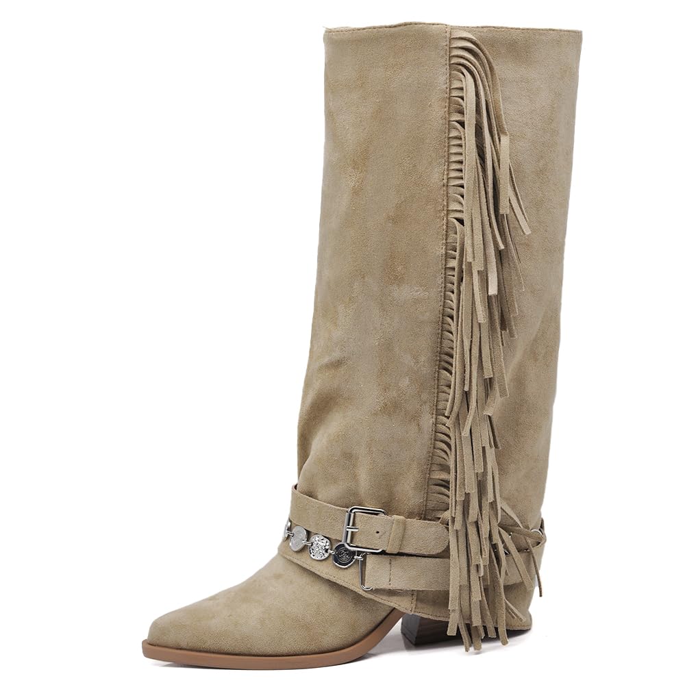 IF Texani Cowboy Western Scarpe da Donna Stivali Stivaletti Frange Camperos Etnici ML60