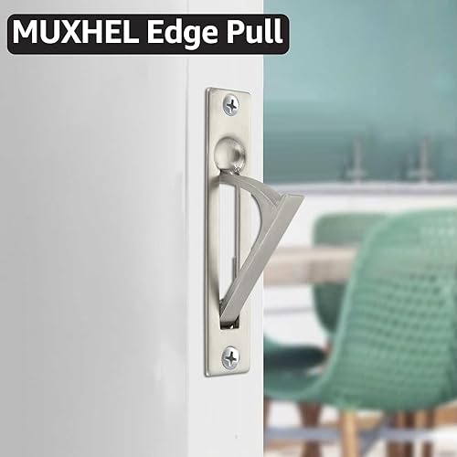 Miniatura 6 de MUXHEL 2 tiradores de borde de acero inoxidable 304 con 4 tornillos, 3.9 x 0.8 pulgadas, tiradores de puerta de bolsillo mate para tatami, armario y