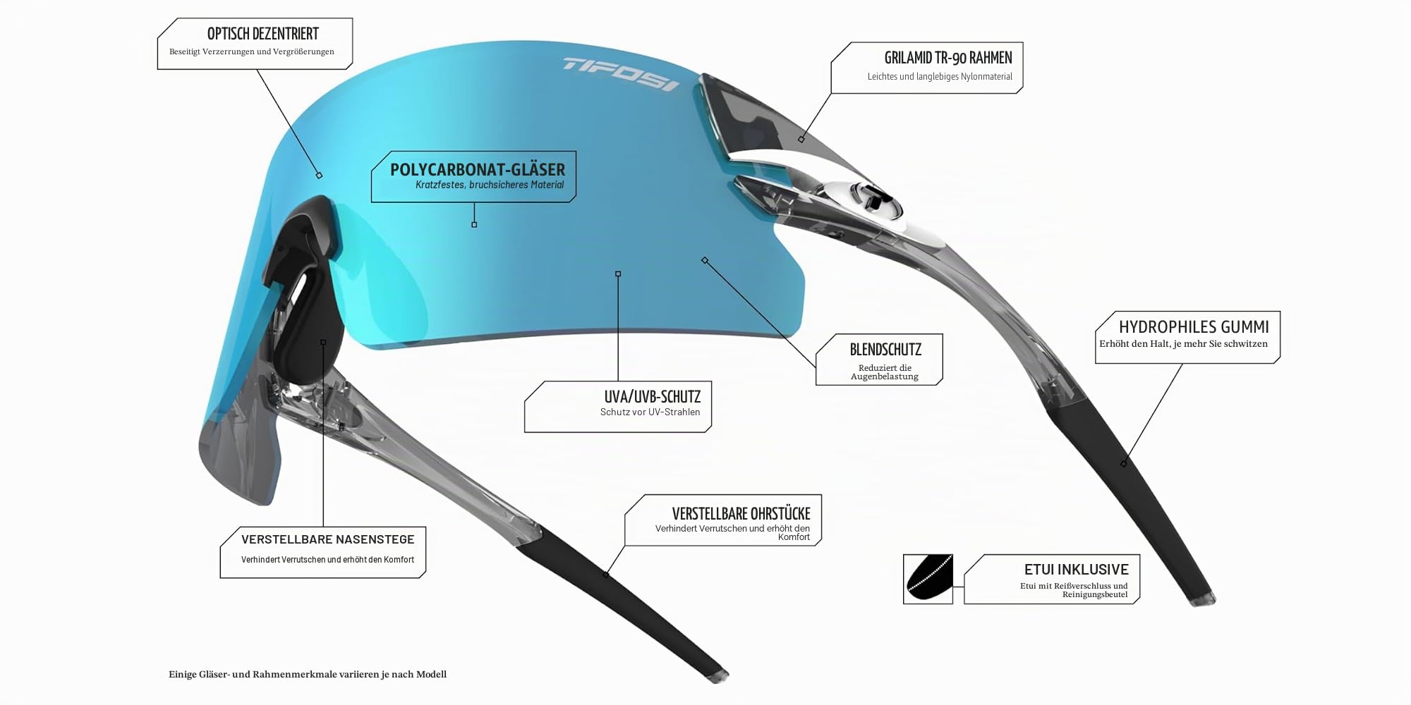 Tifosi Rail XC Clarion Sonnenbrille mit austauschbaren Gläsern, Crystal Smoke, keine Größe, Crystal Smoke, NO SIZE