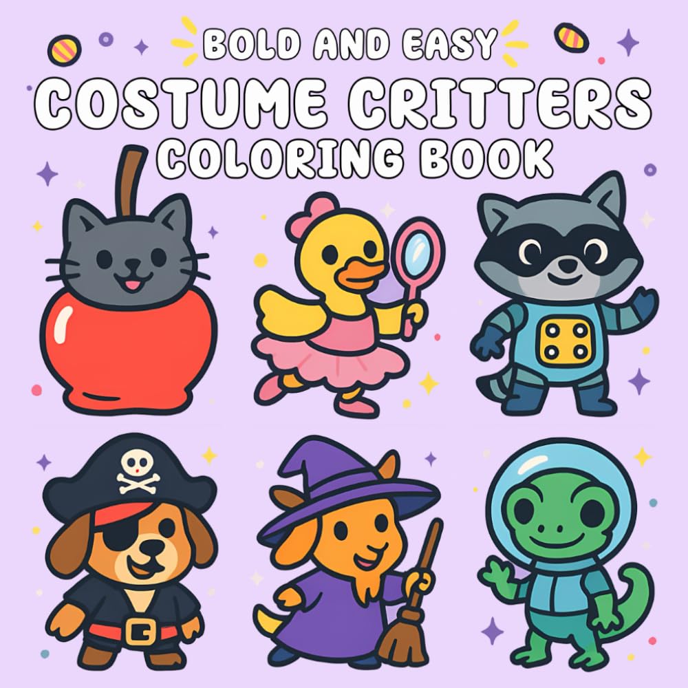 Bold And Easy Costume Critters: Bold and Easy Coloring Book with Cute Critters in Halloween Costumes for Adults, Teens, and Kids to Enjoy Creative Fun and Stress Relief