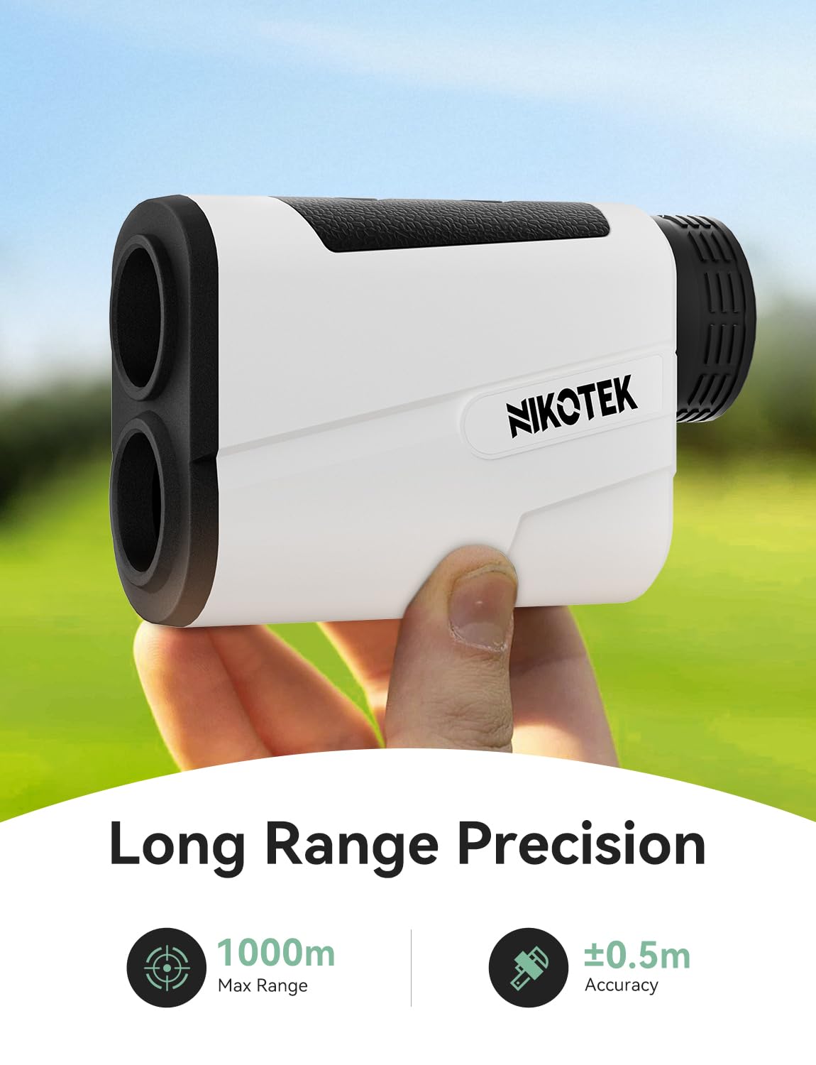 NIKOTEK Télémètre de golf avec inclinaison, 1000 m/1093 yards, télémètre rechargeable, verrouillage de drapeau, mesure de scan pour golfeur, sac de transport