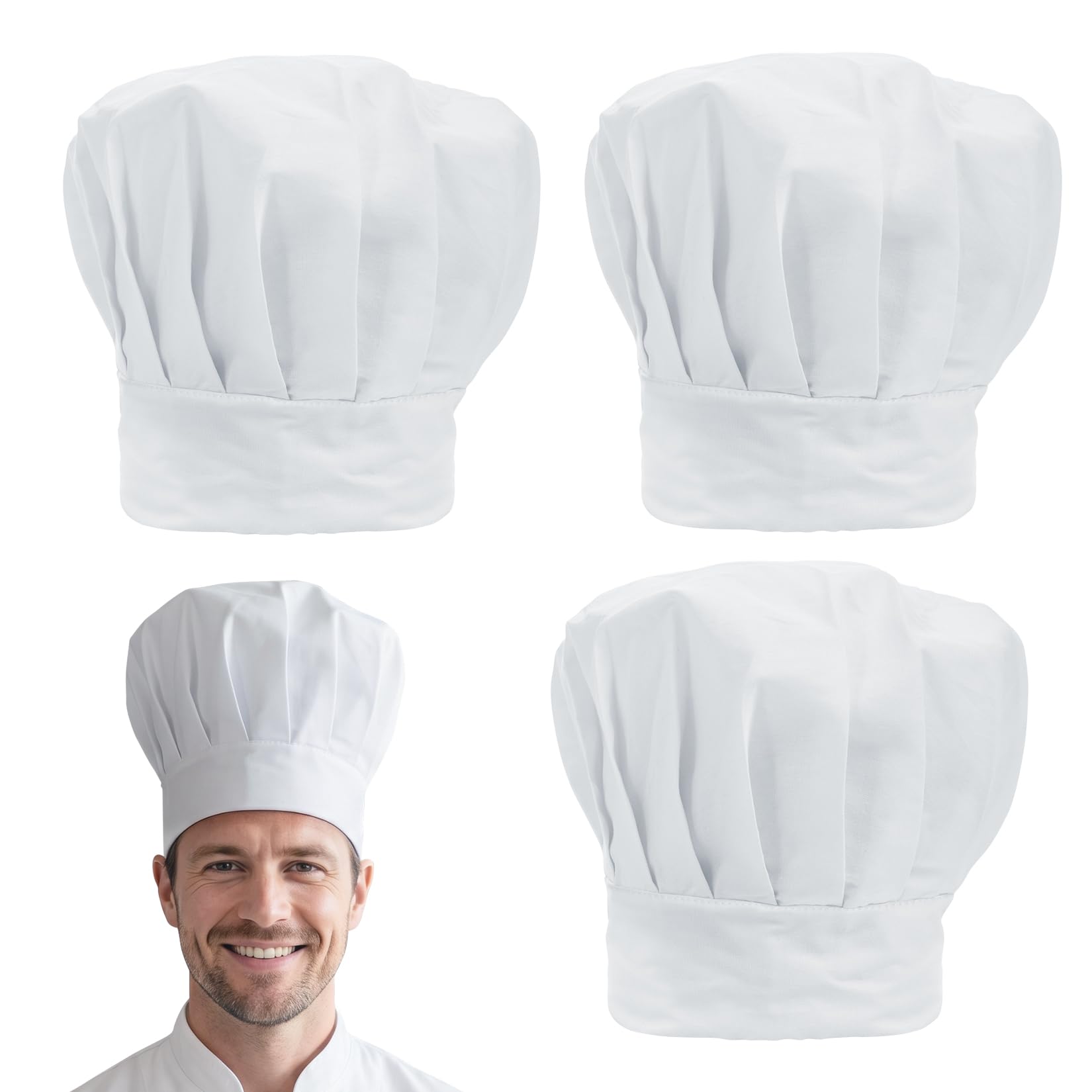 3 szt. Czapka szefa kuchni, Regulowana czapka kuchenna unisex, czapka piekarska, czapka szefa kuchni, czapka kuchenna, profesjonalna czapka piekarska, czapka kuchenna na kuchnię w domu