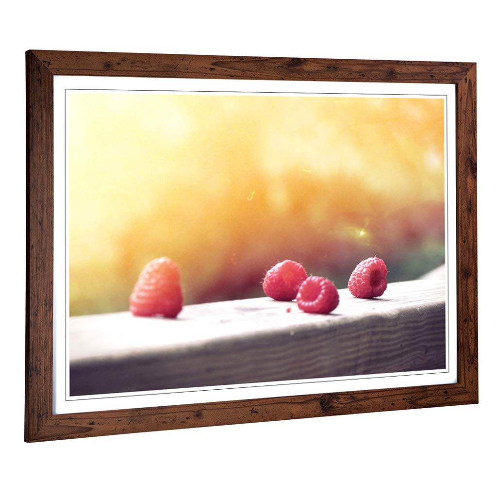 Big Box Art Framed Print of Rasberries 2 Design | Wall Art Picture | Home Decor for Kitchen, Living, Dining Room, Lounge, Bedroom, Hallway, Office, Walnut, A2 / 24.5x18 Inch / 62x45cm
