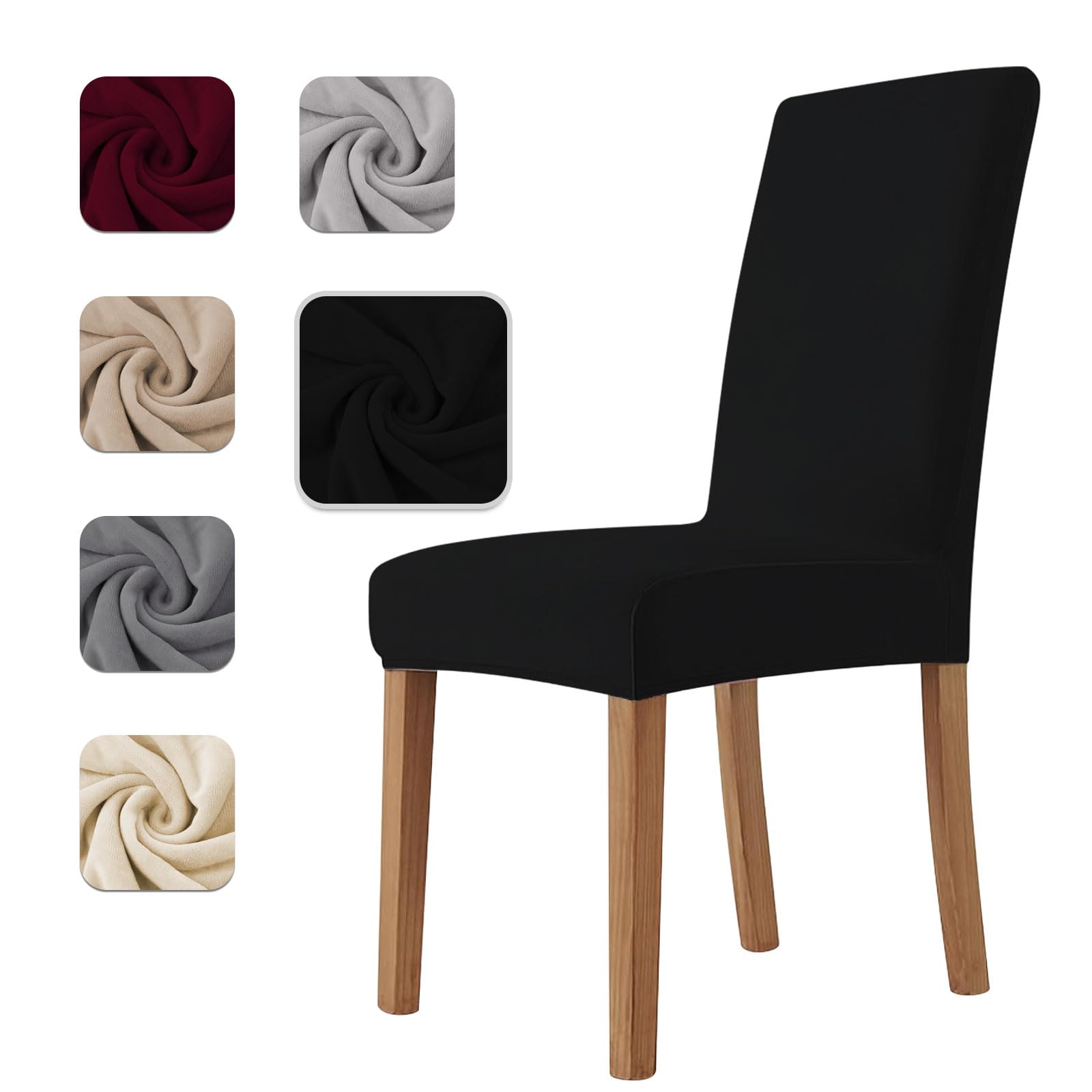 Homebliss Fundas Sillas de Comedor Pack 4 in Terciopelo Extensible, Fundas para Sillas Elástico Universal Ajustables,Súper Suave Cómodo Antiarañazos Negro