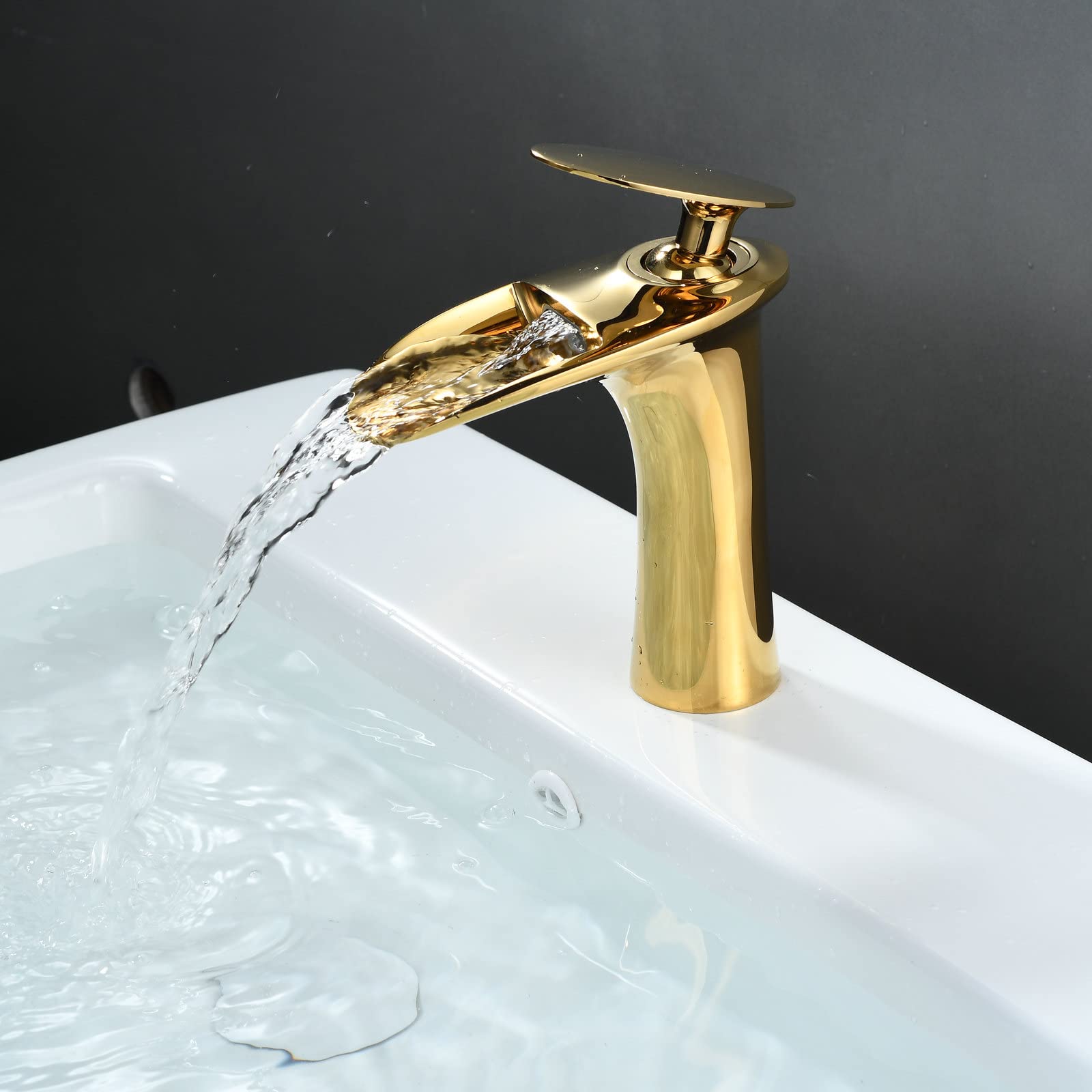 Rubinetto Miscelatore Per Lavabo A Cascata | Moderno In Ottone Nero | Design Stiloso Per Bagno | SHUNLI