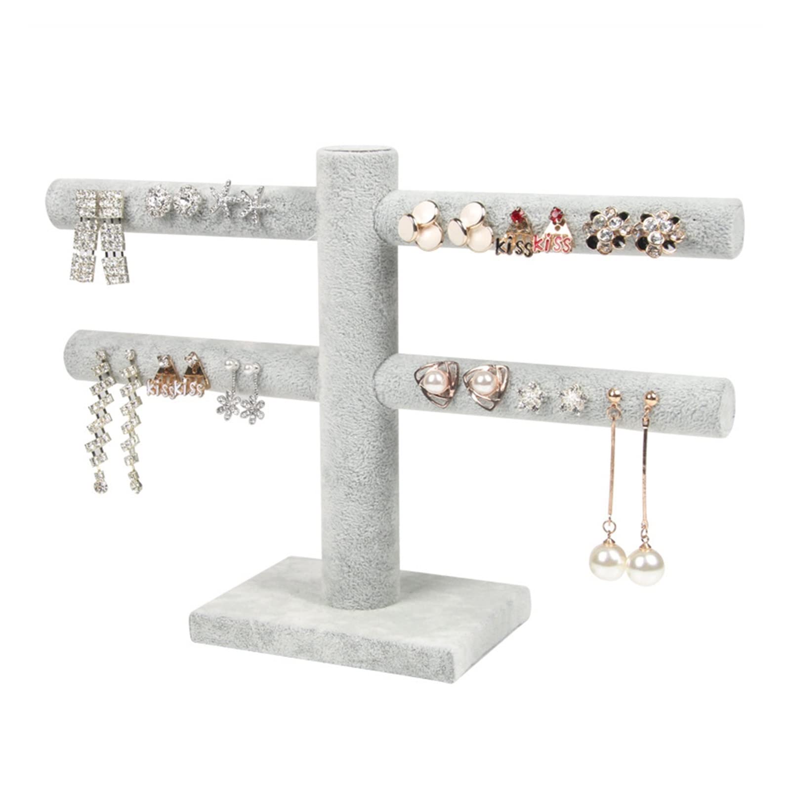 vfdaSWQQ jewellery stand, Velvet Earrings Ring Organizer Ear Studs Holder Rack Showcase 2(Gray)