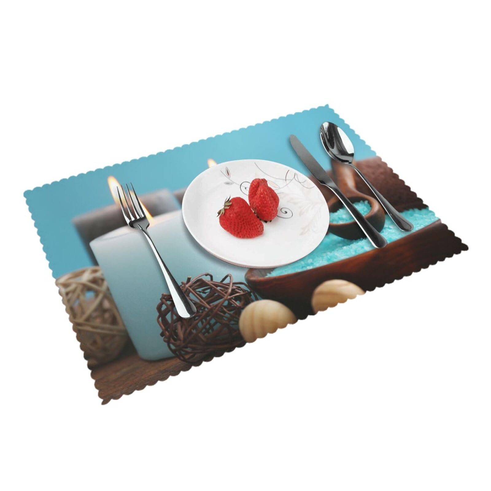 spa teal Printed Placemats Set of 4 PCS Washable Placemat for Kitchen Table Heat-resistant Table Mats 45x30 CM