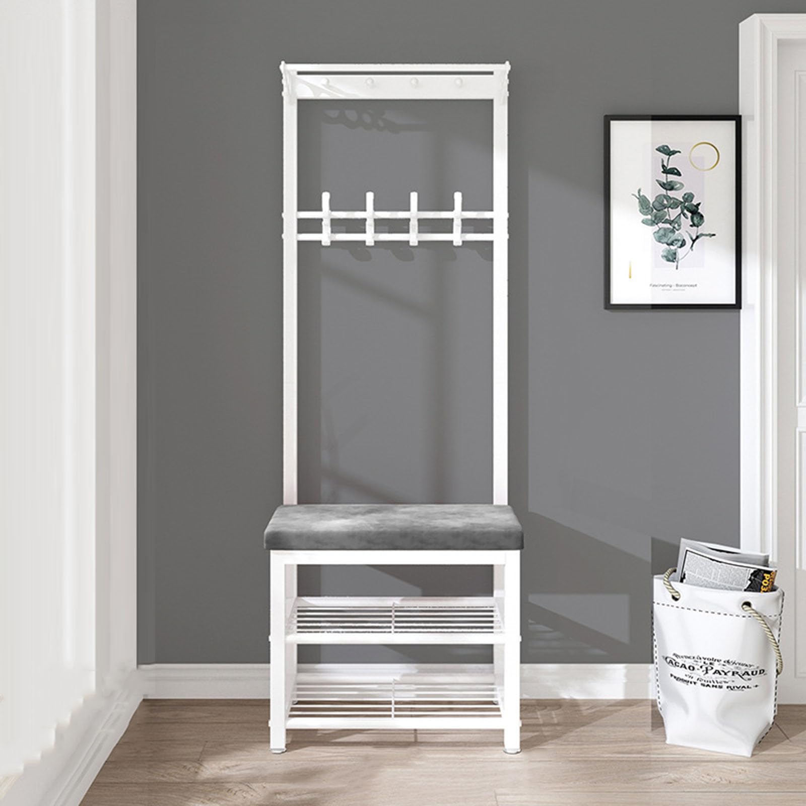MSHGSKU Industrial Coat Rack with Shoe Storage Bench Entryway nizer for Small Apartment with Freestanding Design and Hooks