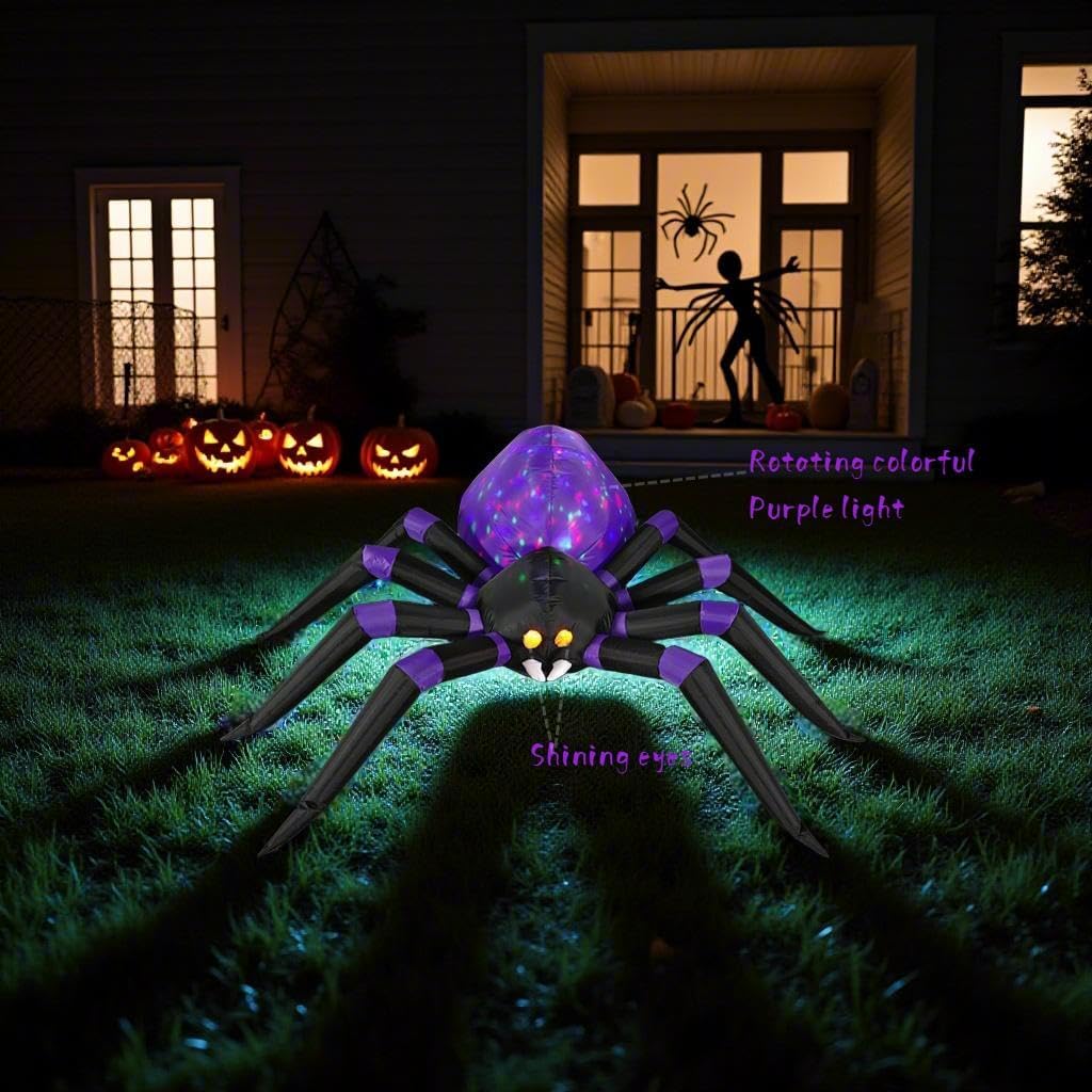 6FT Halloween Purple Inflatables Spider Decorations,Scary Outdoor Decor with Magic Light, Blow Up Yard Inflatables Holiday Inflatables for Yard, Garden and Lawn Outdoor Decoration