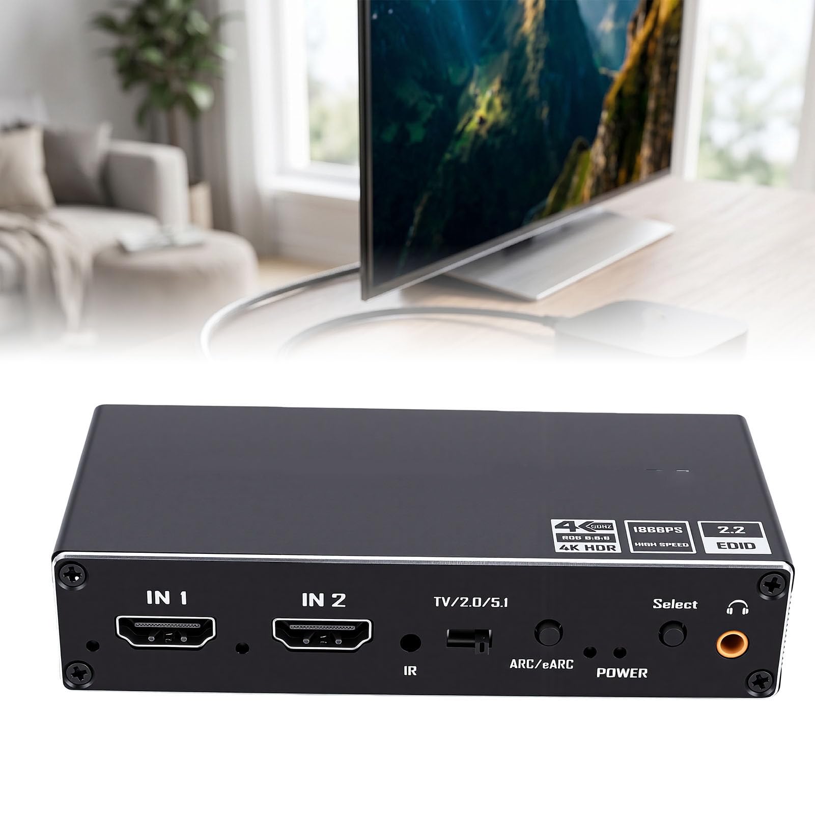 Fockety Switcher HDMI 2 In 1 Out Estrattore Audio ARC 4k 60Hz