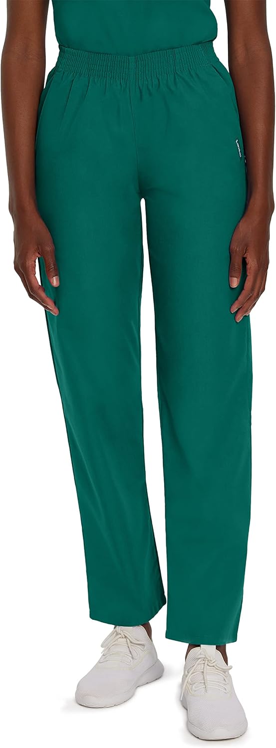 Landau Essentials Women's Relaxed Fit Durable High-Rise 2-Pocket Straight-Leg Scrub Pants with Full Elastic Waist 8327