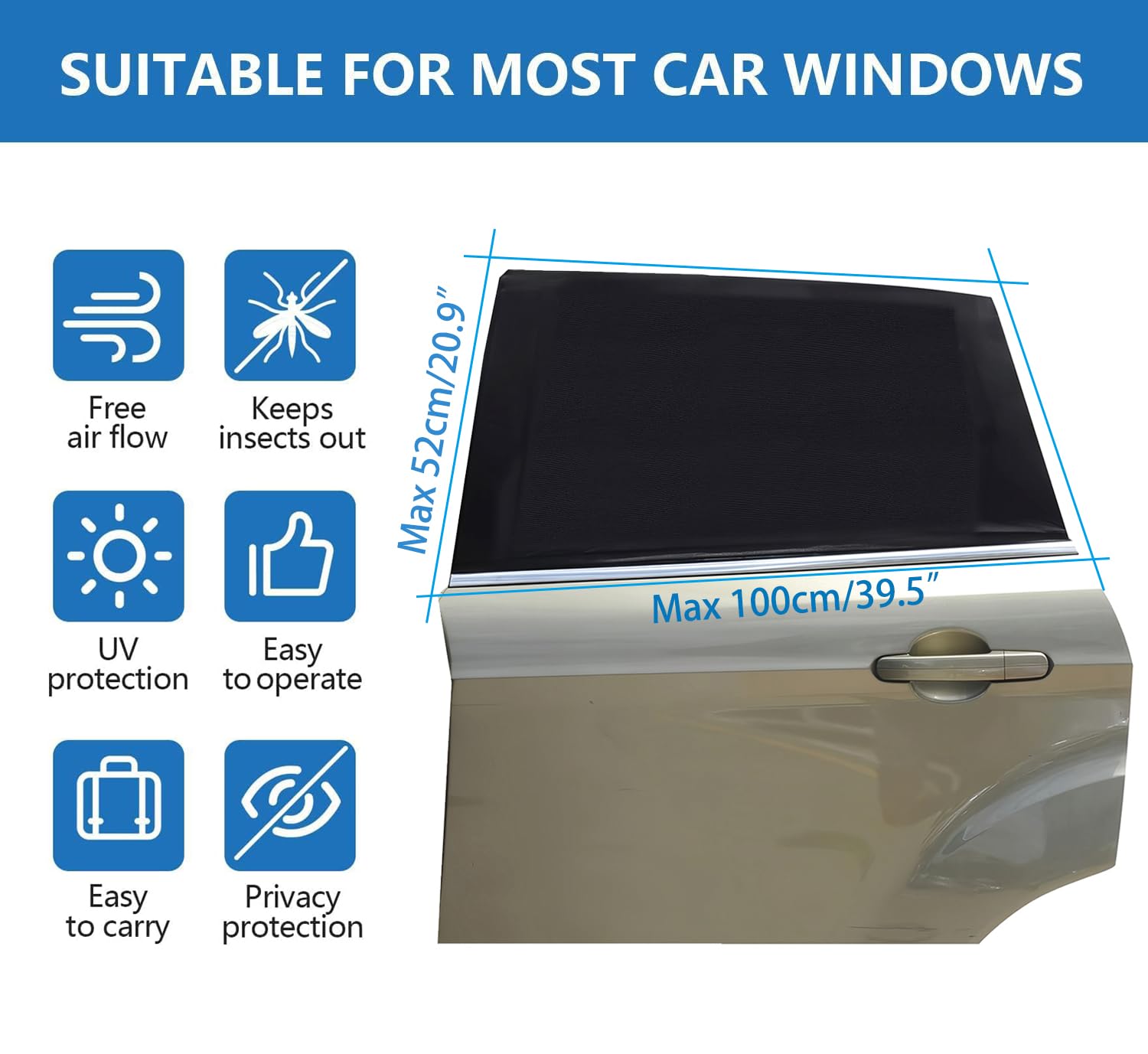 Car Side Rear Sun Shade With UV Rays Protection, Fit Most Of Vehicle