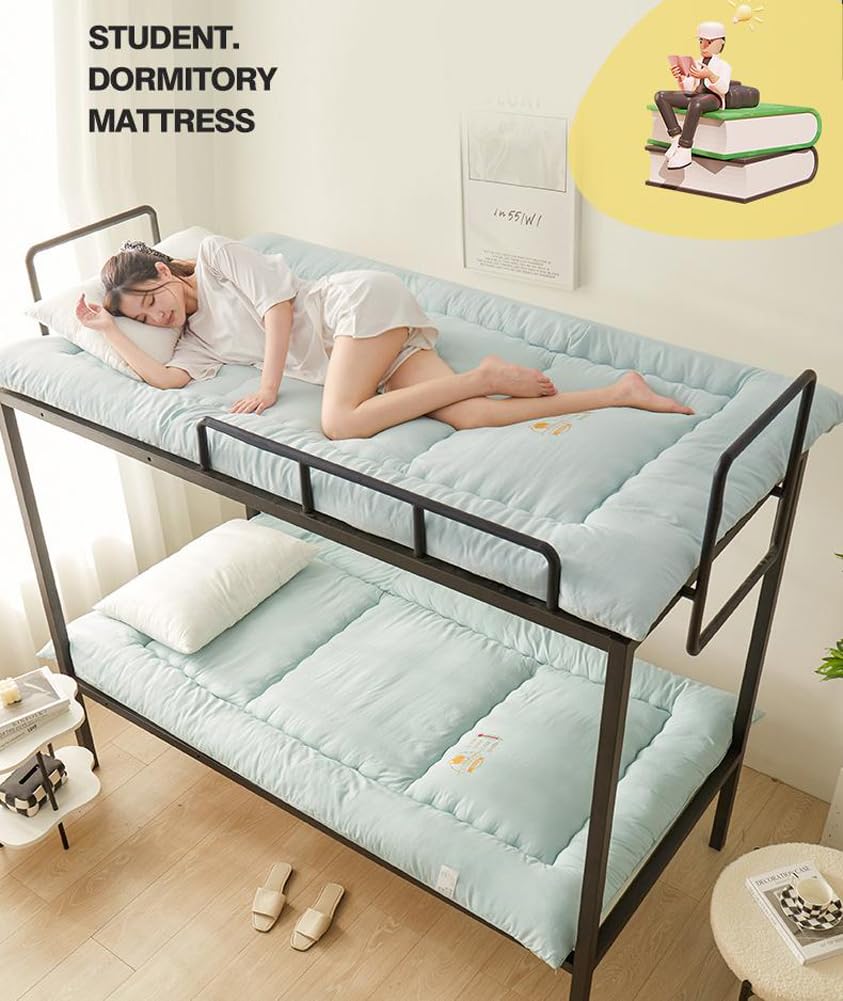 Materasso da pavimento giapponese, materasso futon, per dormitorio tatami, extra spesso, pieghevole, arrotolabile, traspirante, letto per gli ospiti (verde, 120 x 200 cm)