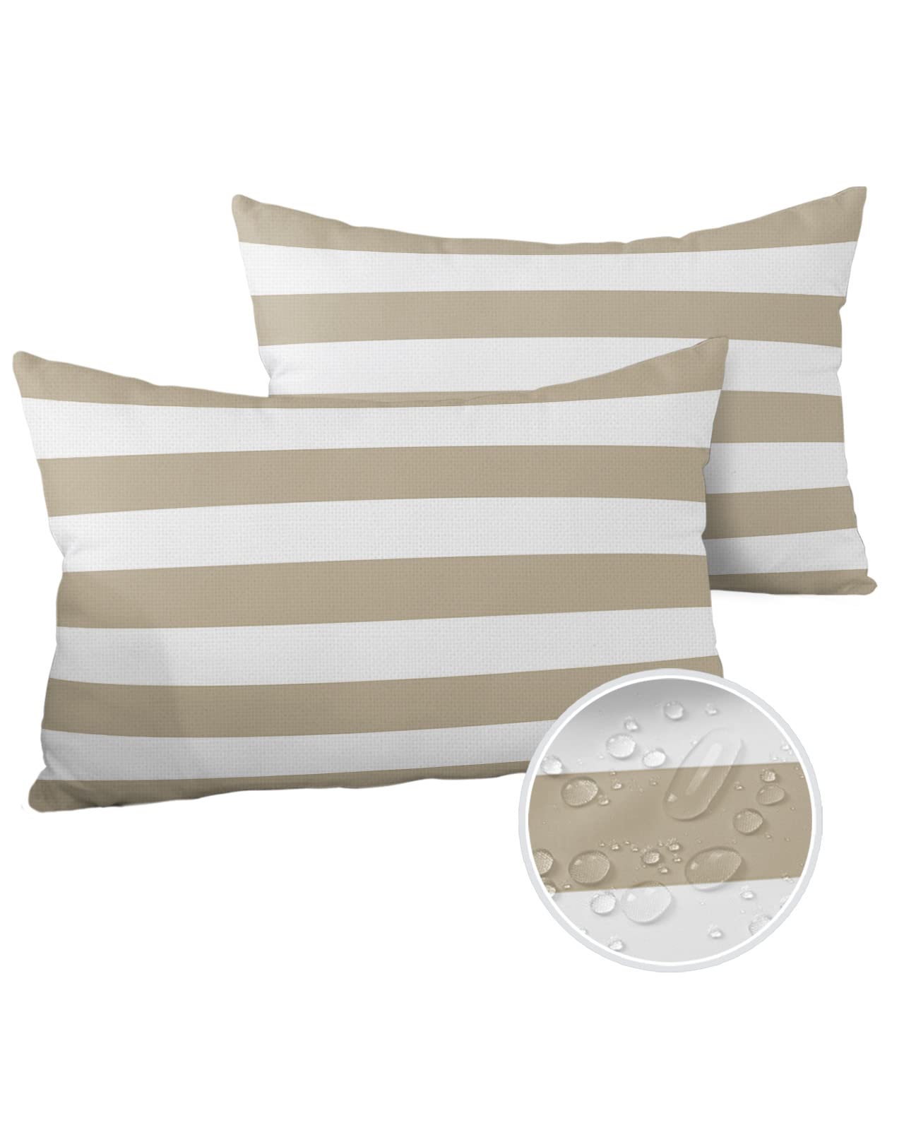 Cuscini da Esterno 20x12 pollici Copricuscini da Esterno Impermeabili Righe Cachi Bianche Poliestere Copricuscini Decorativi Custodia Decorativa per Cuscini da Giardino per Decorazione
