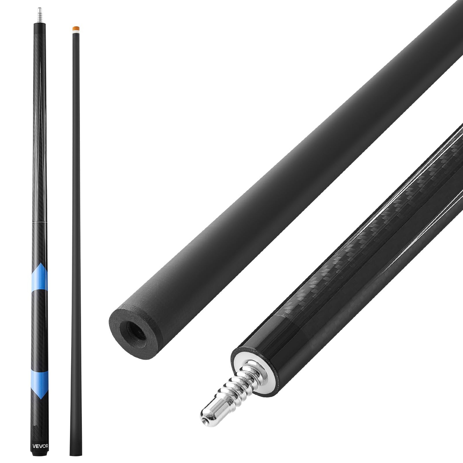 VEVOR Queue de Billard, 1 pièce, 58 Pouces et 19 oz, en Fibre de Carbone, avec Pointe pressée en bakélite et Anneau de Connexion ABS, pour Table de Billard Professionnelle, Bar, Maison, Bureau