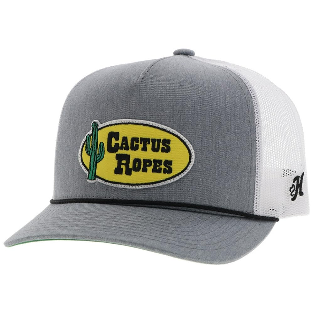 HOOEY Cactus Ropes Circle Patch Trucker Hat for Men – Adjustable Snapback Mesh Baseball Cap - Western Work & Casual Wear, Grey/White, One size