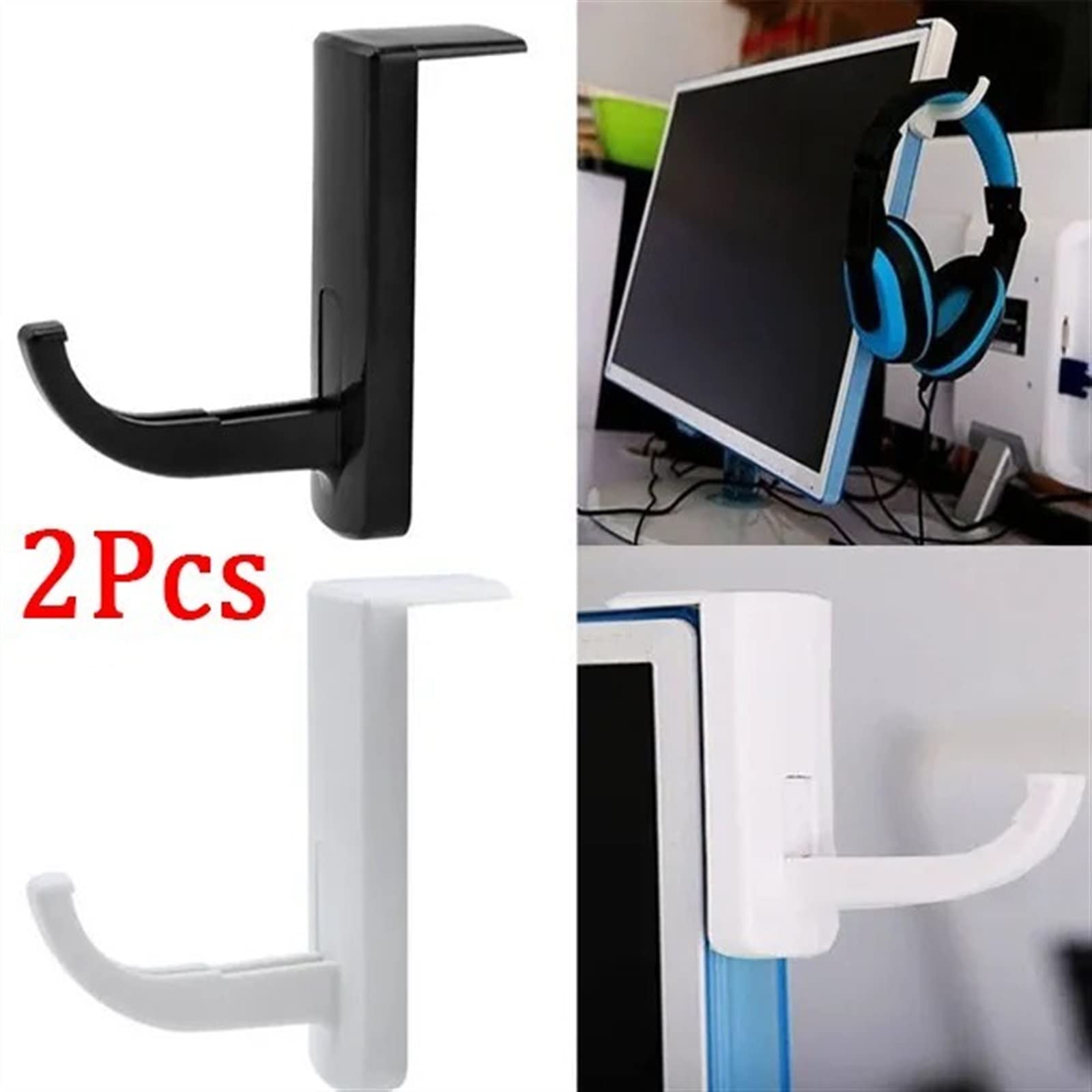 MRKU Support pour Casque Audio, Crochet de Suspension, Fixation Murale Universelle sans perçage pour PC et écran d'ordinateur (1 à 2 pièces).