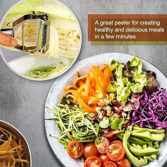 Image of 2 in 1 Stainless Steel Vegetable Peeler Multi-Functional Fruit & Veggie Shredder Slicer and Grater for Potatoes, Carrots, Cucumbers