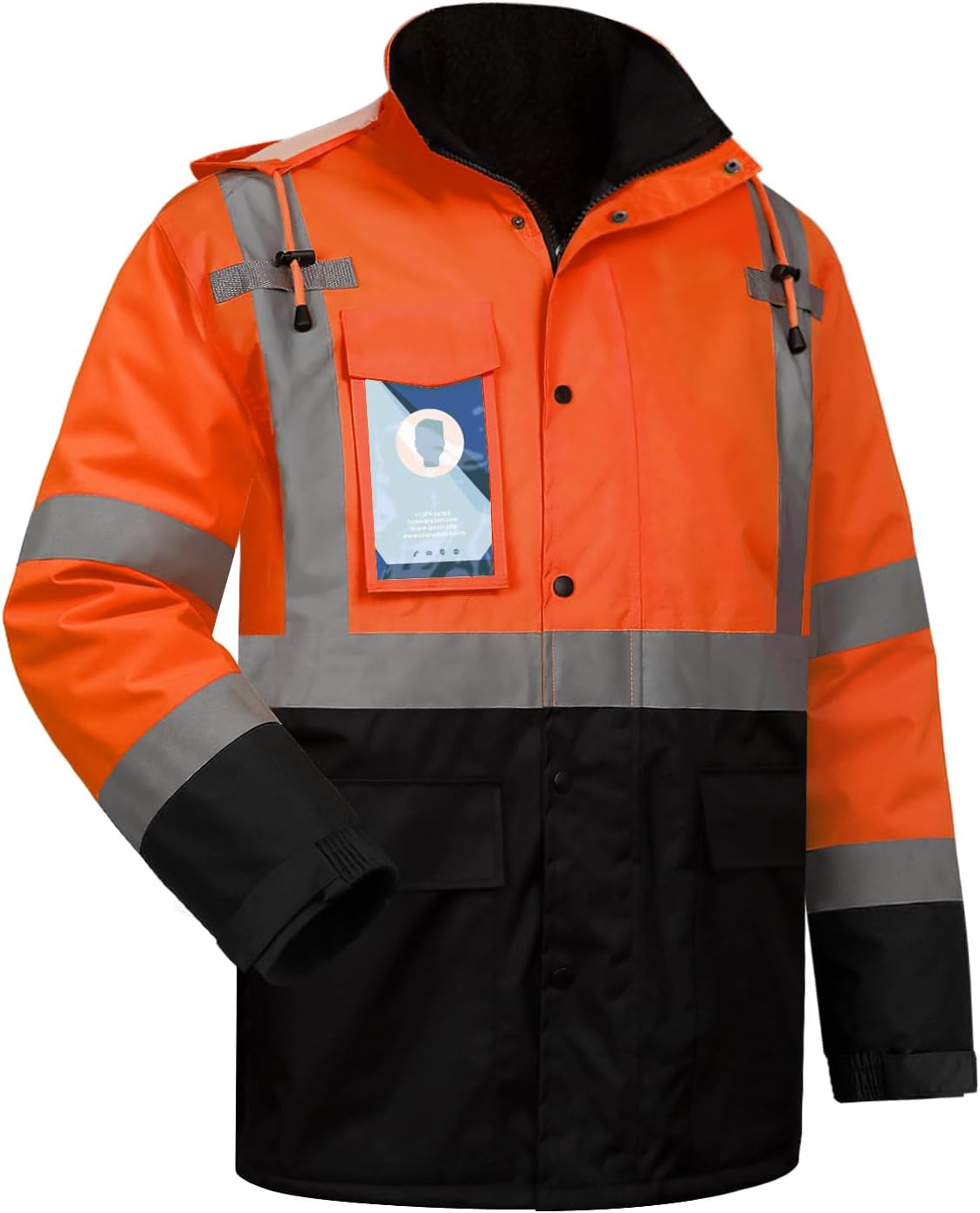 Hi Vis Jackets for Men, Safety Jackets for Men and Women with Pockets, Reflective Construction Work Coat, High Visibility Rain Gear, Waterproof, Black, Long, XL