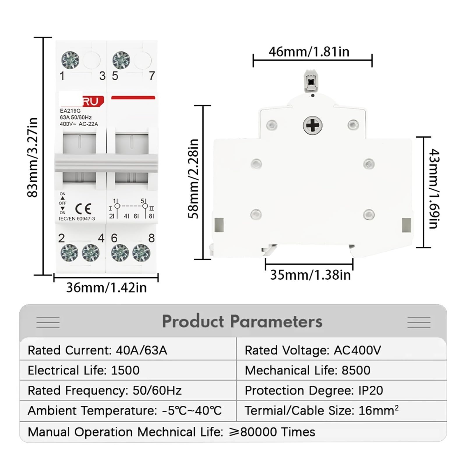 2P 40A 63A 125A AC400V Modulare Doppia Alimentazione Manuale Interruttore di Trasferimento AC Isolamento Sezionatore Interruttore Circuito