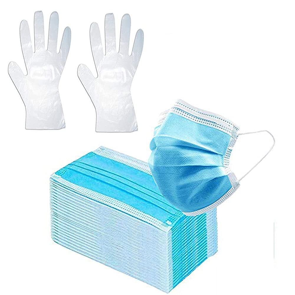 RIDERSCART Face Mask 3-Layer Disposable Medical Masks with Free Hand Disposable transparent gloves,Smooth, Non Woven, Breathable and Protective face mask for Personal Health