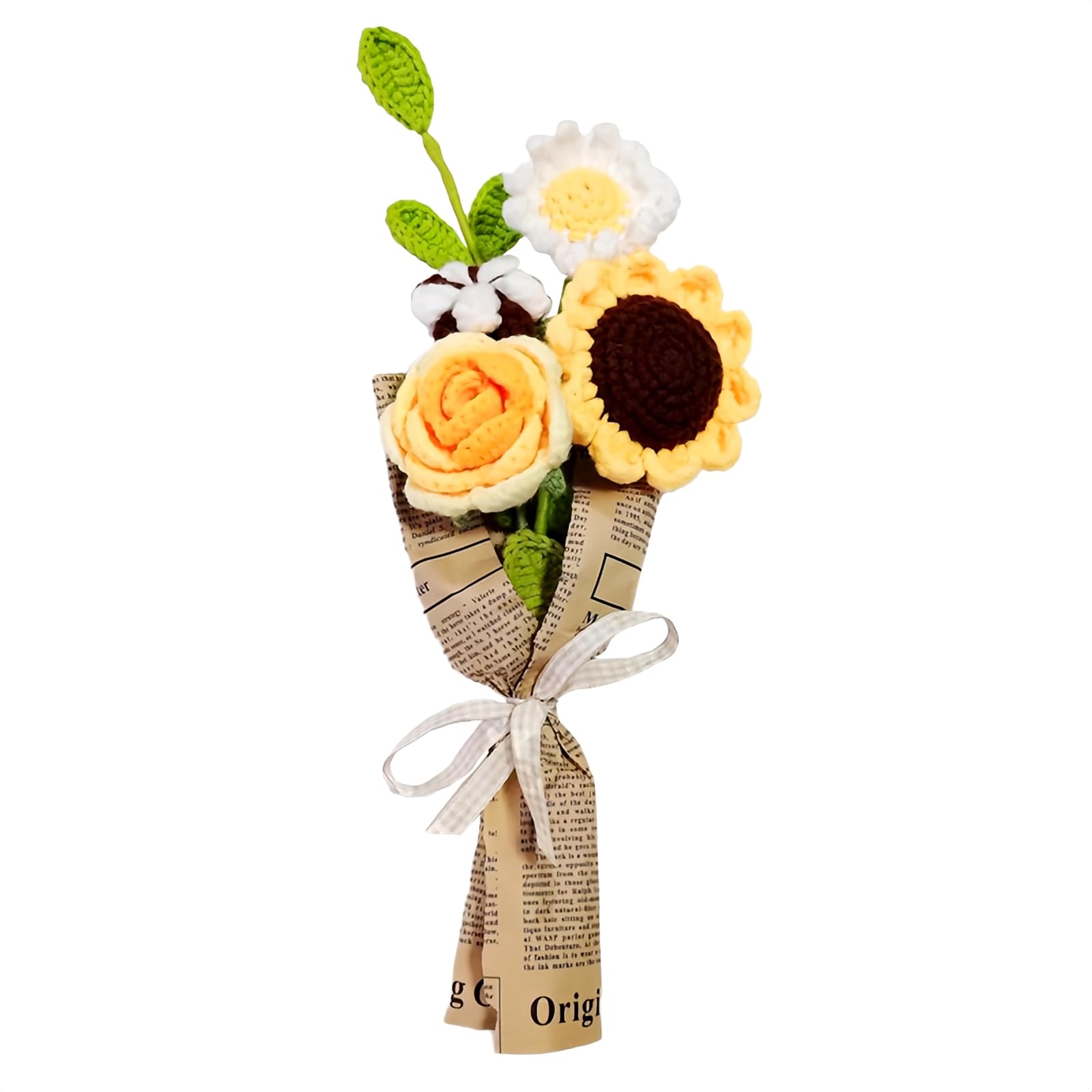 CDOUTSUN Crochet Flowers Bouquet, Knitted Crochet Sunflowers Bouquet Handmade Crocheted Flowers Bouquet DIY Home Decor for Mother's Day Birthday Wedding Gifts
