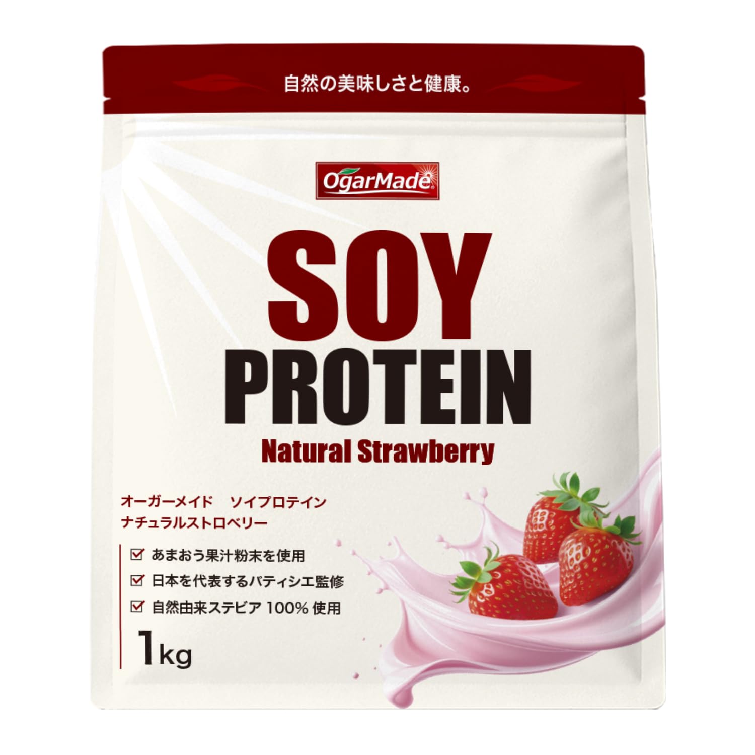MADPROTEIN ソイプロテイン 人工甘味料不使用 国内製造 大豆 植物性プロテイン (ナチュラルストロベリー, 1kg)