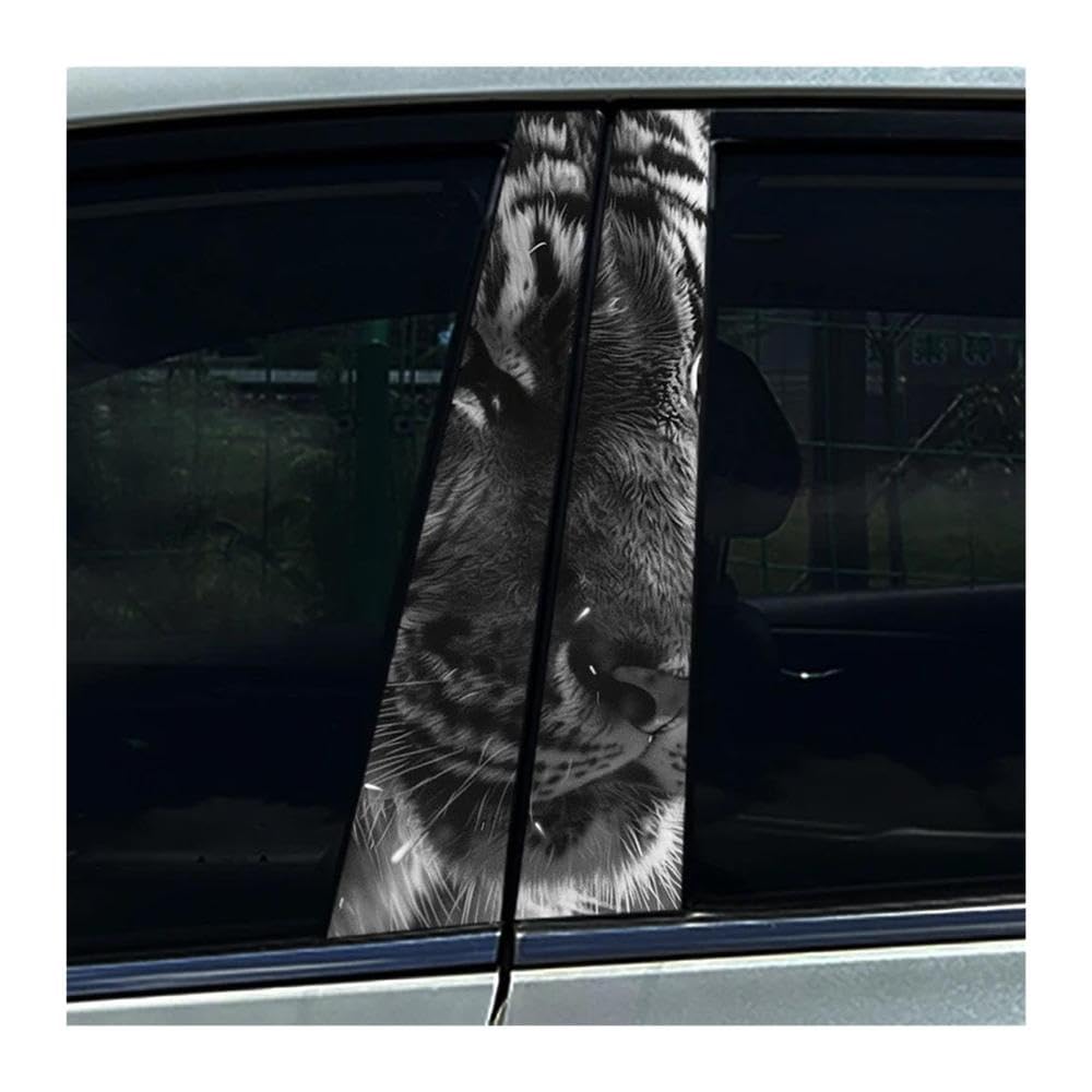 Decorative Items 2PCS Animal Tiger Fox Lion Car Center Pillar Sticker B Pillar Protective Film Decoration(E)