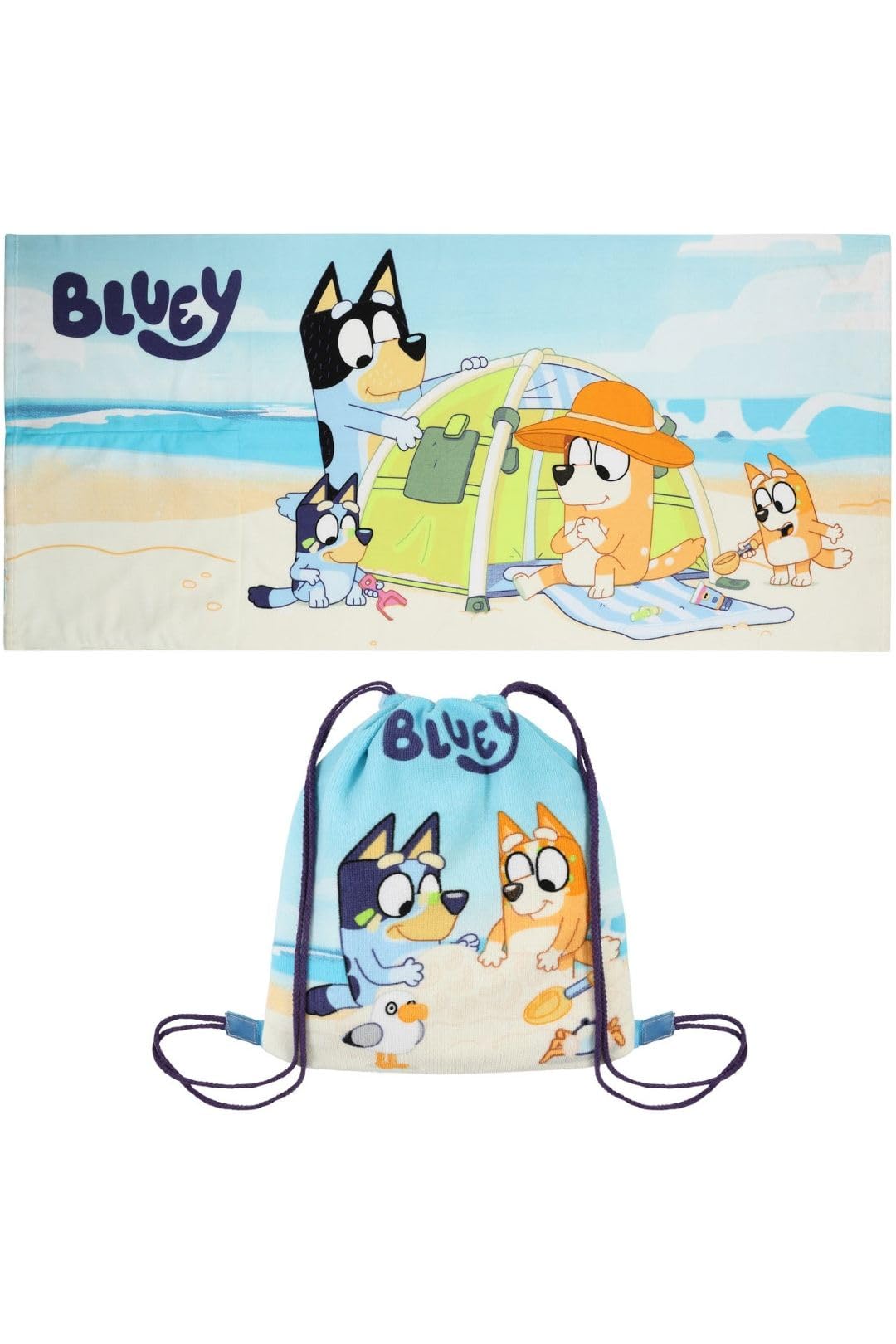Bluey Fold Away Beach Towel Bag For Boys & Girls Kids Bathtowel Childrens Swimming Towel