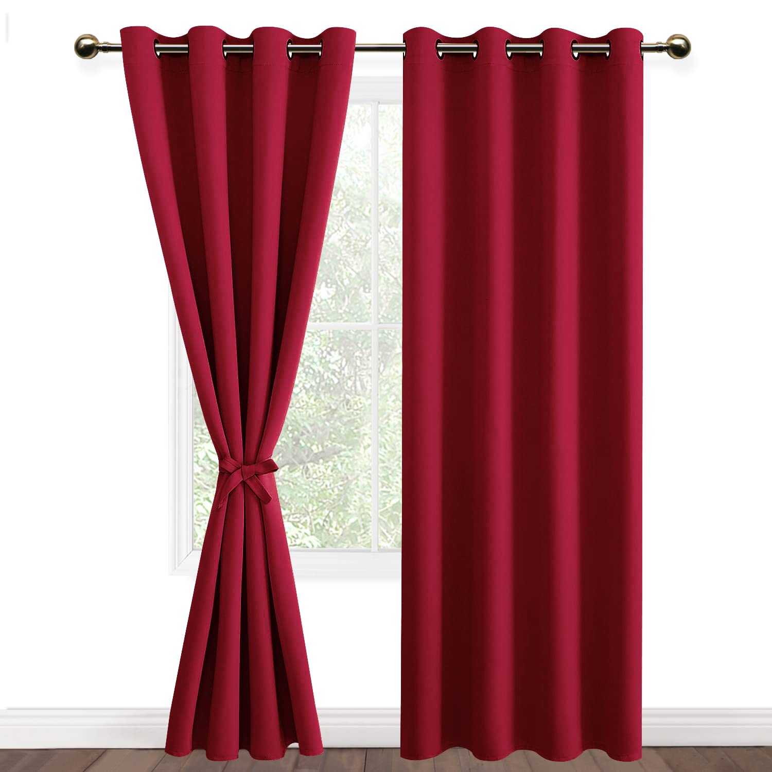 DWCN Cortinas Salon Opacas con Alzapaños Cortinas 2 Piezas Cortinas Dormitorio Moderno con Ojales, 140x215 CM (Ancho x Alto), Rojo