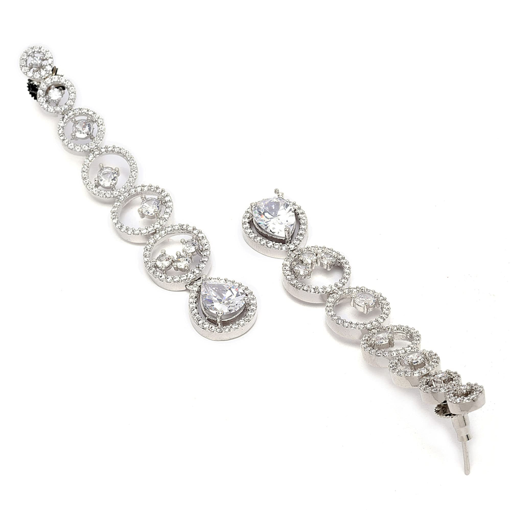 Rhodium-Plated Silver Toned American Diamond Drop Earrings
