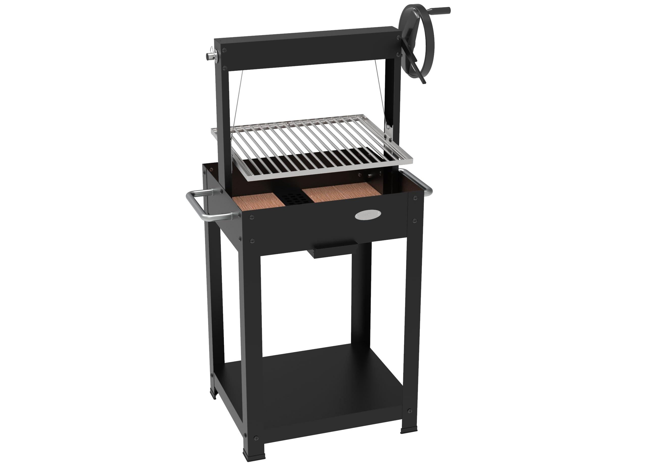 GMR FOR FIRE AND FUN Barbecue a Legna Argentino XL (50x40cm), con Mattone Refrattario, Barbecue Carbonella XL, Barbecue da Balcone, Cottura Carne Perfetta, Ruota in Alluminio