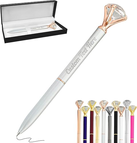 Aolun Bolígrafos de diamantes con cristal personalizados a granel, bolígrafo de metal personalizado con nombre grabado, regalos de texto para