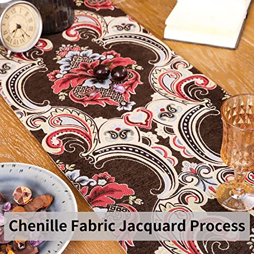 Minjiatex Luxury Table Runners 72 Inches Long,Elegant Jacquard Table Runners,Vintage Tassel Dining Table Runners For Holiday Party, Wedding, Christmas, Thanksgiving Decorations (13X72Inch, Brown) #TOP4