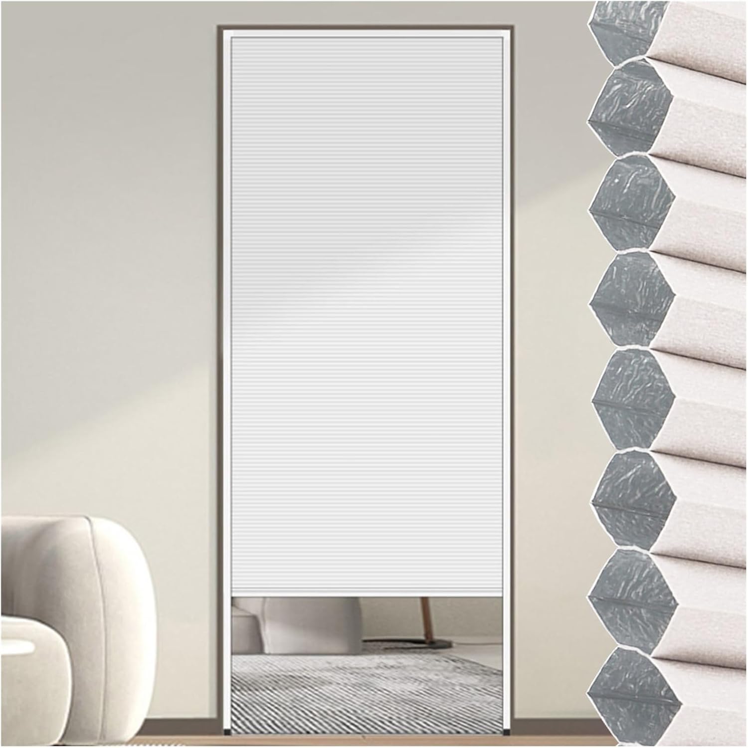 Trackless Invisible Honeycomb Folding Door White, 24" 30" 32" 36" 42" 48" 60" 72" 80" Wide Accordion Pull Down Doors, Kitchen Study Closet No-Drilling Partition Gate(White/WXH,110x190cm/43.3x75in)