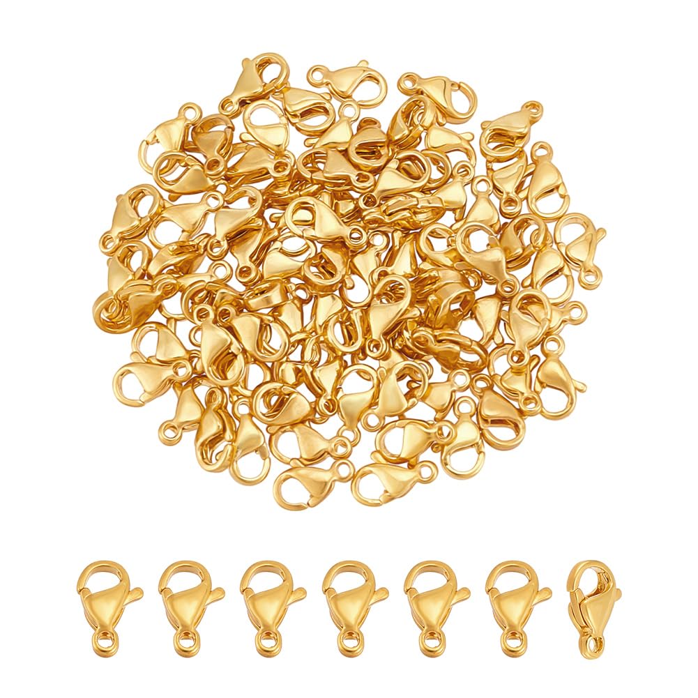 Fermoirs mousquetons 9 mm en acier inoxydable doré pour création de bijoux