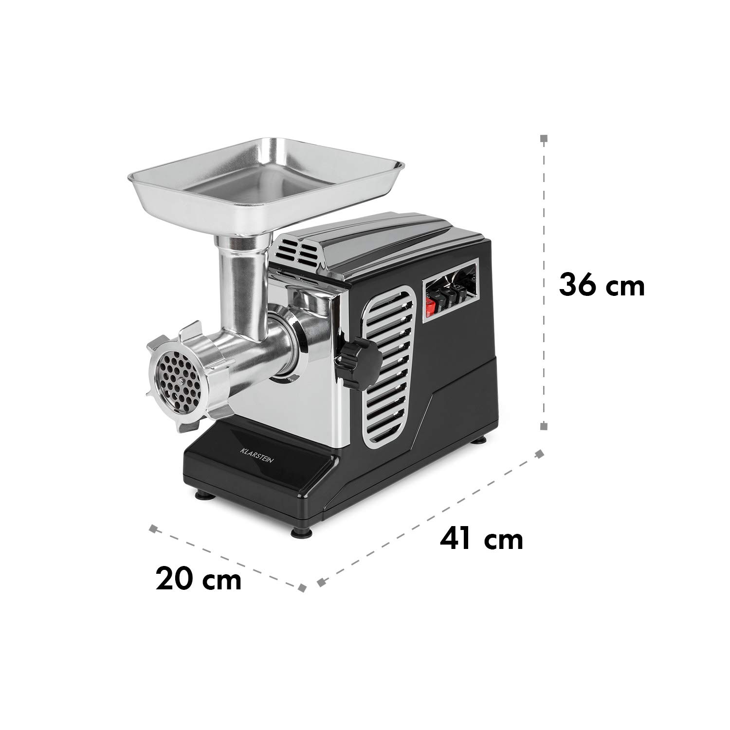 Klarstein Kraftprotz - Hachoir à viande électrique, 700 watts, 2 vitesses, Marche arrière, Couteau en inox, Grand bol en aluminium, 3 disques perforés, Nettoyage facile, Poussoir en plastique - Noir