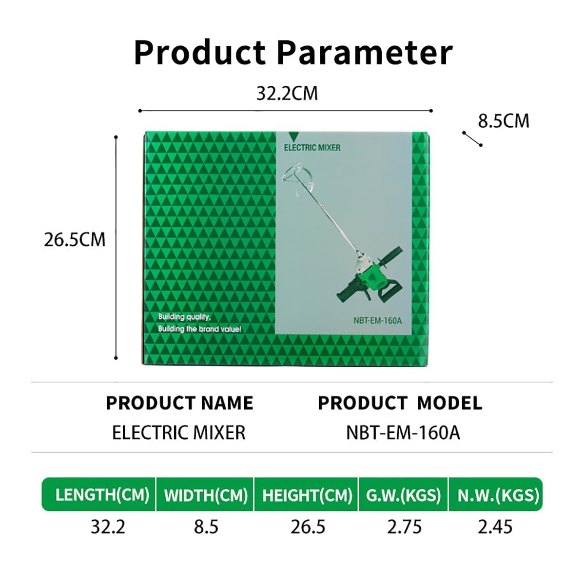 Mezclador De Concreto Portátil, Mezclador De Cemento Portátil Eléctrico De 1020 W, Diámetro del Mezclador 160 Mm, Velocidad Nominal 800 R/min, para Mezclar Yeso De Mortero
