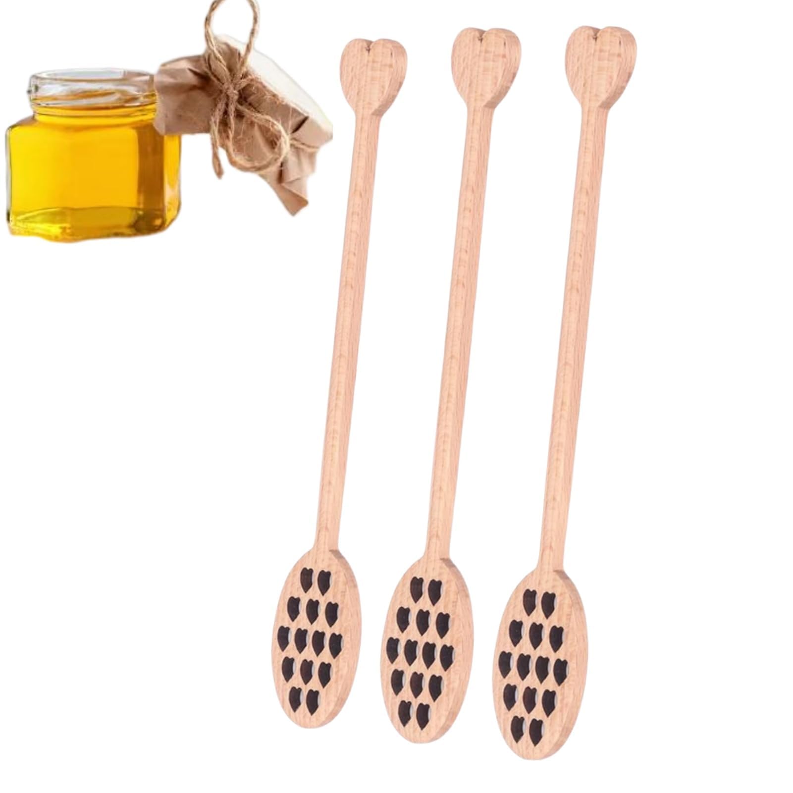 6 Pack Honey Spoon, Wooden Honey Mixing Stirrer Honey Dipper Sticks with Hollow Heart Pattern Chinese Cherry Honey Dipper Sticks Honey Server Honey Stick Wood for Honey Jar, 7.1 * 1.2in
