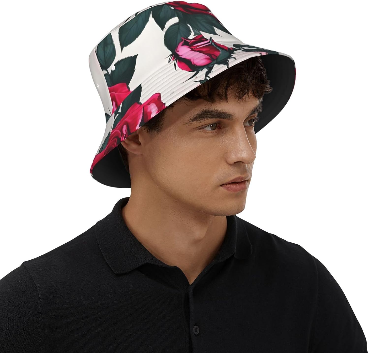 Blossoming Rose Flowers Print Sun Hat Outdoor Fisherman Cap Summer Bucket Hat Beach for Men Women