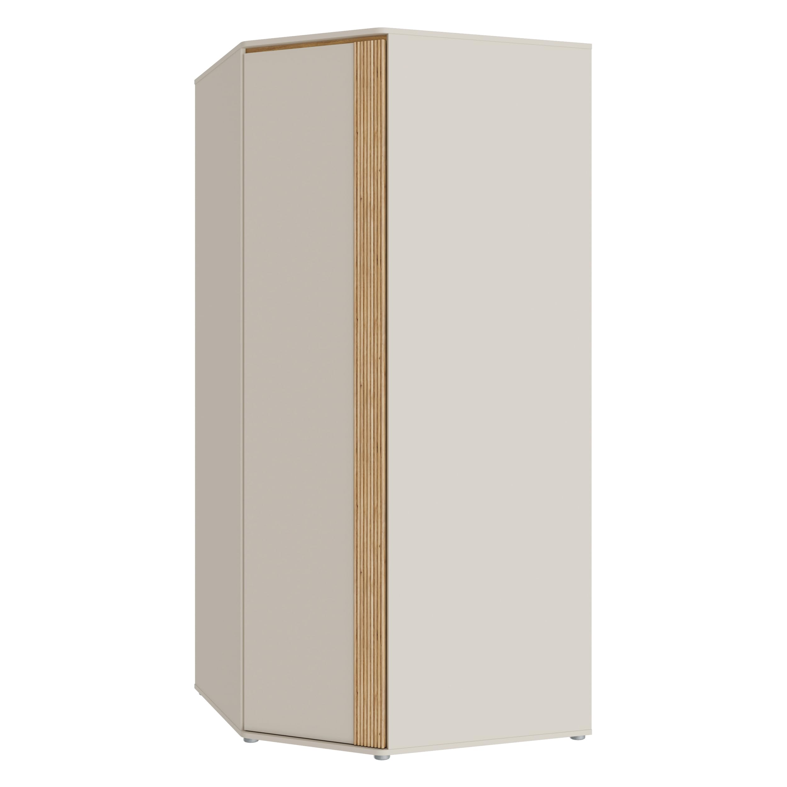 Forte WEXLIN - Armadio angolare 90 95, moderno con porta armadio, camera dei bambini e dei ragazzi, cashmere, beige, decorazione in legno di quercia, 92,2 cm di larghezza x 193,7 cm di altezza x 92,2