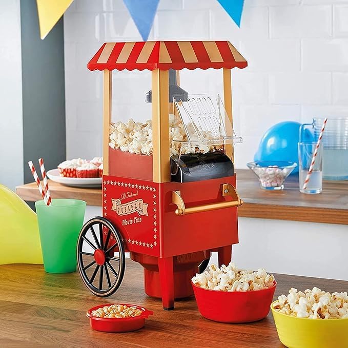 Image of Old-Fashioned Vintage Popcorn Maker Machine, 1200-Watt Hot Air Popcorn Popper for Healthy Oil-Free Snacks
